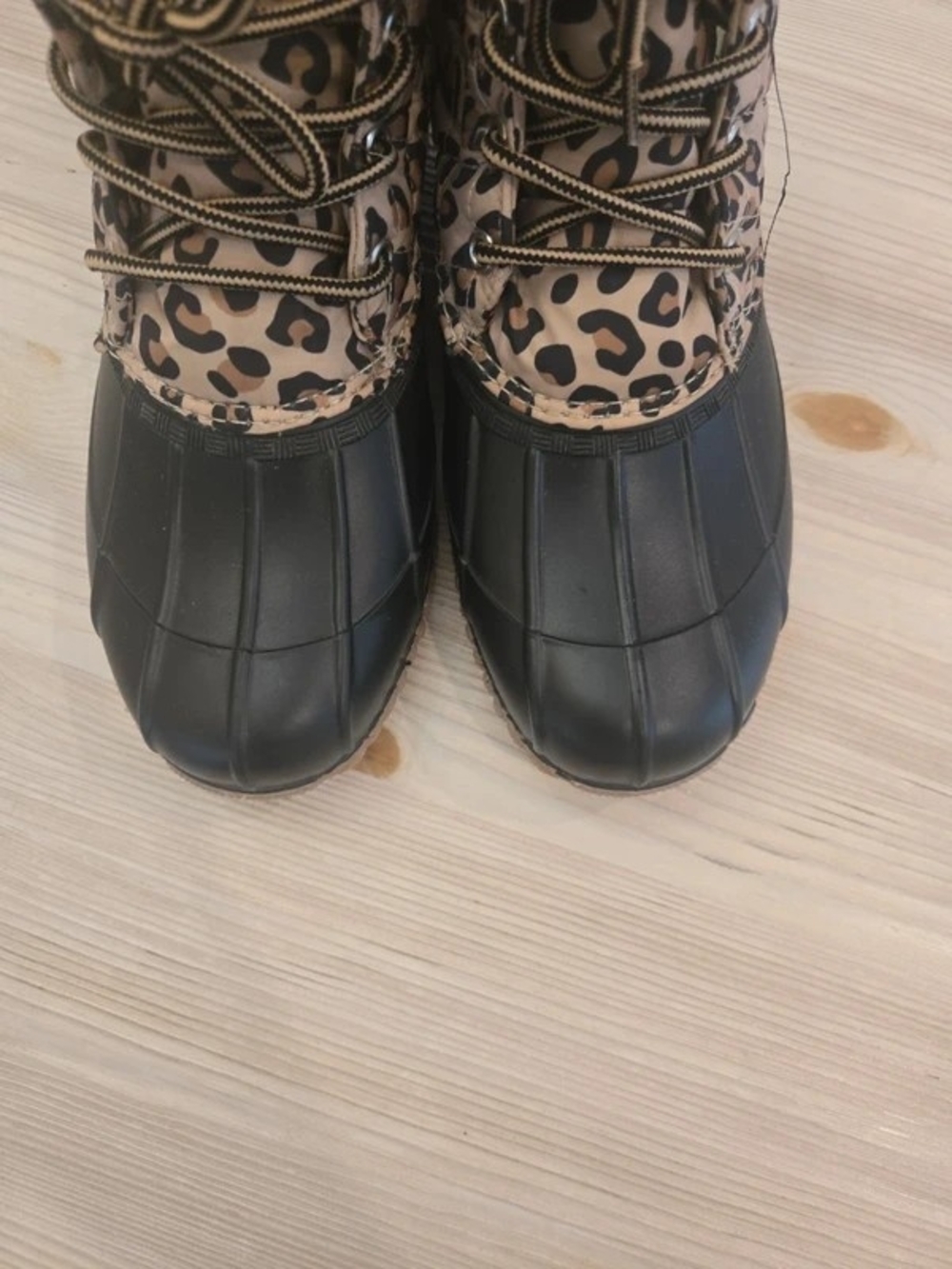 Magellan Outdoors Leopard Print Lace-Up Duck Boots - Black & Tan - Picture 3 of 7